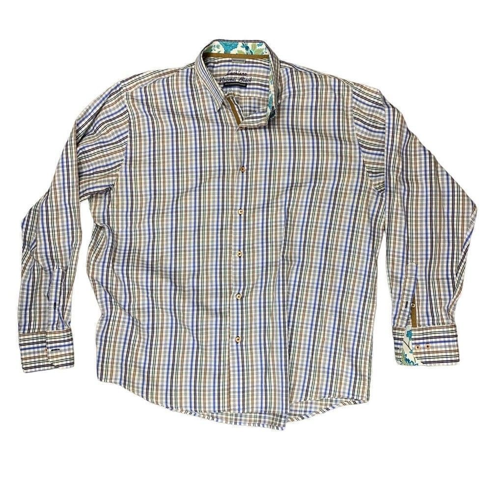 Luchiano Visconti Black Mens Button Down Shirt Sz 2XL Purple Blue Multicolor
